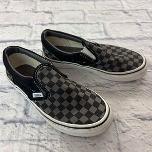Vans Kids Sz 2.5 Black and Gray Checkered Slip-On Sneakers
